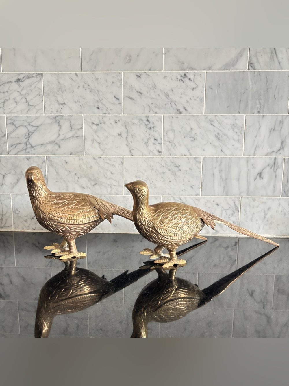 Vintage Pair of 12” Brass Pheasant Figurines